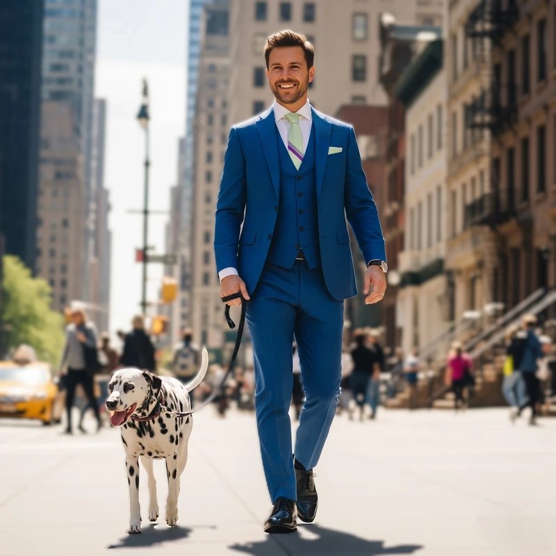 driedelig koningsblauw pak