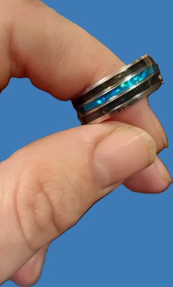 metalen ring blauw groen met glitters Ring